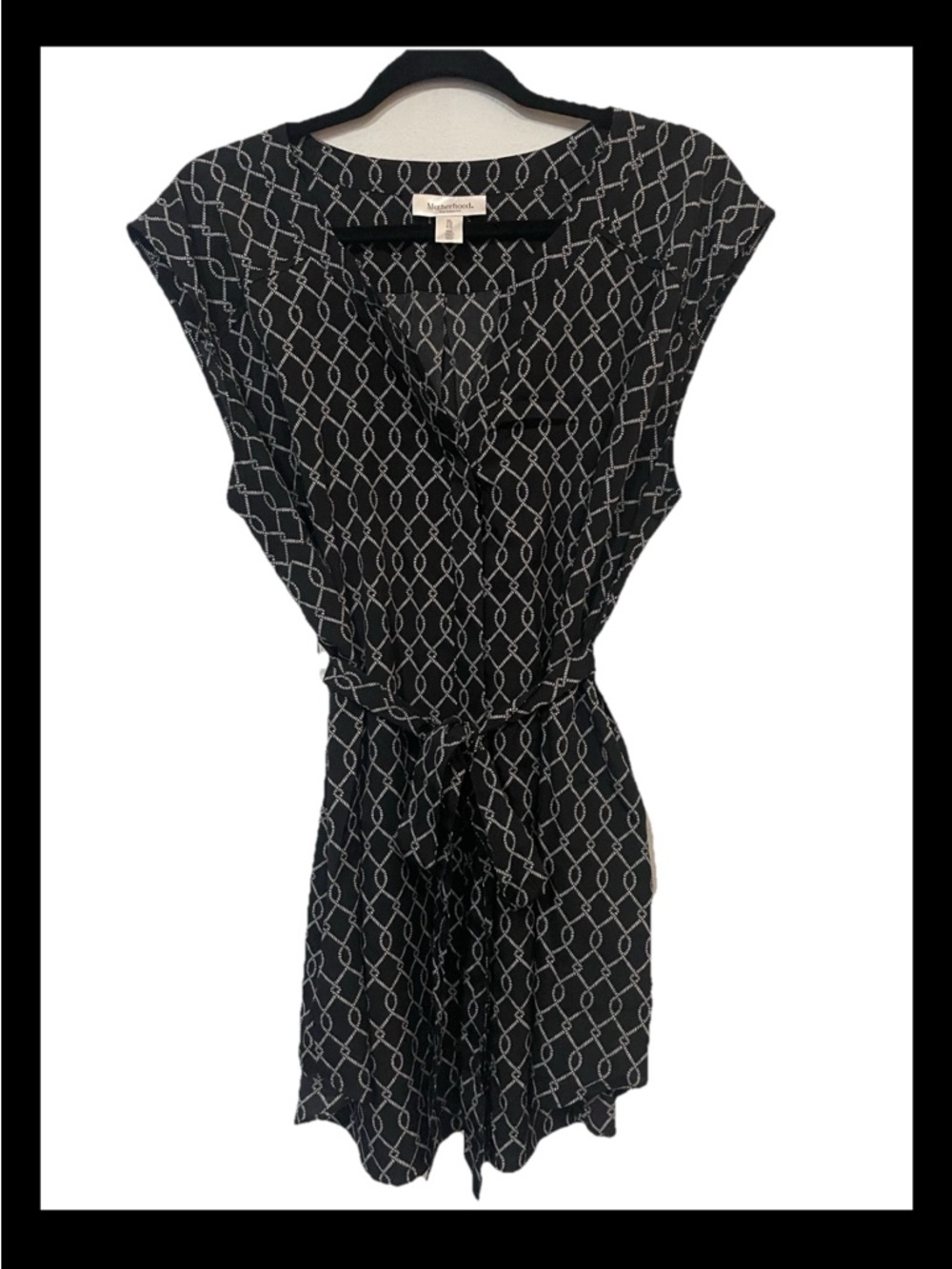 Women’s Motherhood Maternity Black White Rope Print Top Blouse With Sash